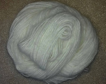 100% Angora. DK Light worsted Very soft. Pure White