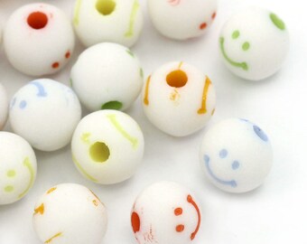 Set of 20 beads smile face smiling acrylic 8mm