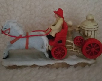 Lefton, Colonial, Village, Vintage, Firewagon, 6458, 1987, Hand Painted China, Figurines, Christmas, Collection, Collectibles