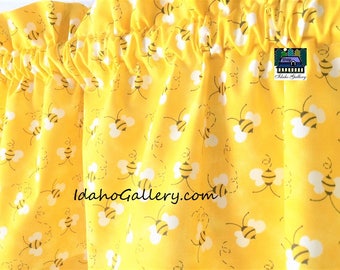 Bee Valance Golden Yellow Honey Bees Bee Collectors Back to School Classroom Teachers Short 11" x 42" Wide Curtain Idaho Gallery