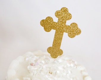 Glitter Cross Cake Topper for Baptism // Christening // Confirmation // First Communion - 3 1/2 inches