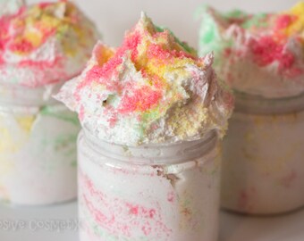 Fluffy Whipped Soap Sugar Scrub - Rock Candy - Sugar Scrub, Body Scrub, Body Wash, Fruity Scent, Colorful Soap, 4 oz.