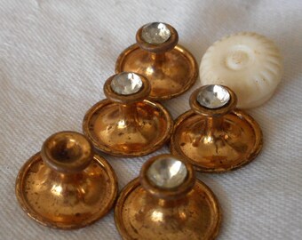 Lot of 6 VINTAGE Rhinestone Metal & a Plastic Vest Stud BUTTONS