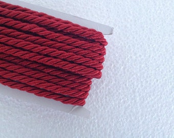 1.1 yards burgundy , 5 mm twist cord, twisted , Wrapped Thread Cord, Satin Twisted cord , trim cord, Fabric Rope Trim Accent for Crafting
