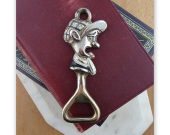 Vintage Mans Head Bottle Opener, Silver Tone Metal, Horse Jockey, Mid Century Barware, Figural Novelty Opener