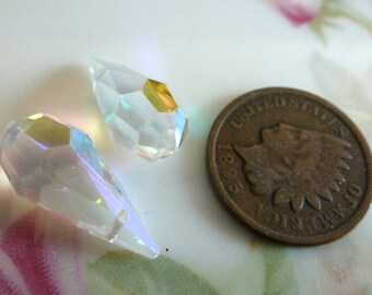 1 Machine Cut, Clear AB Pendant Pear, Tear Drop, 20x9mm C41