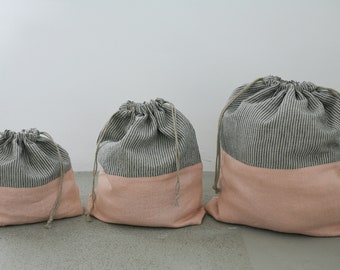 Project bag, knitting bag, linen knitting bag, knitting project bag, drawstring bag, crochet bag, linen project bag Three sizes