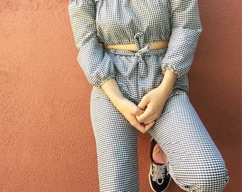 Handmade Gingham Pants Two Piece Set