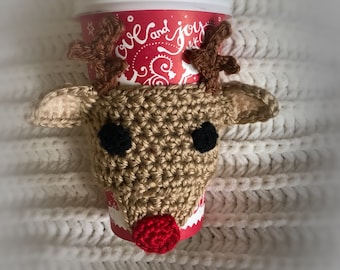 Rudolph Reindeer Coffee Cozy - Christmas Reindeer Coffee Cup Warmer