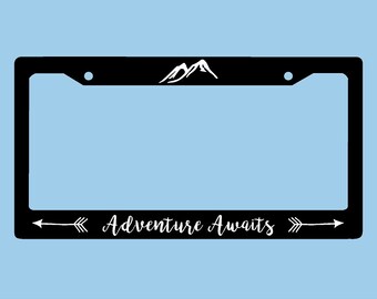 Adventure Awaits License Plate Frame | Mountains Arrows Adventure License Plate Frame | Car Accessories License Plate Art