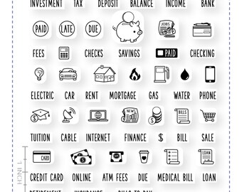 AD-037 PLAN FINANCE - Planner Stamps (Photopolymer Clear Stamps) bank, financial stamps, savings, piggy bank stamp