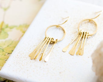 Gold Fringe Earrings, Fringe earrings, Minimalist earrings, Hammered earrings, dangle earrings, Modern dangle earrings, gift for girlfriend