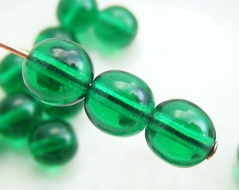 6mm Czech Druk Beads Round Transparent Emerald Green (20pk) SI-6DK-TEG