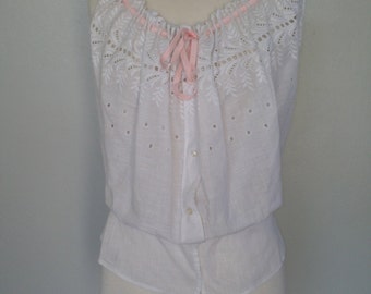 Antique Victorian camisole / custom made / white cotton / small