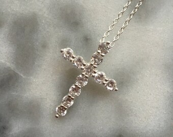 CRUCIFIX Silver Crystal Cross Pendant Necklace