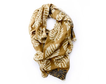 Gold Scarf SAMPLE SALE cotton silk scarves wrap Block Printed Scarf anniversary gift for women natural dyes women accessories - Gold Leaf