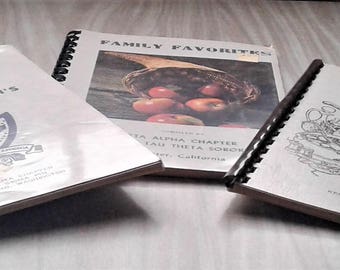 Three Vintage Spiral Bound Soft Cover Cookbook Of Fine Recipes,Cherished Recipes, Family Favorites, Home Cooking Secretes