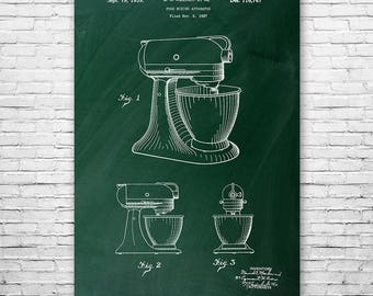 Stand Mixer Poster Art Print, Kitchen Art, Food Mixer, Kitchen, Cooking, Chef, Patent Art, Gift, Patent Print, Patent Poster, Wall Art