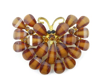 Vintage, Butterfly Brooch, Brown, Cluster, Synthetic, Gold Tone