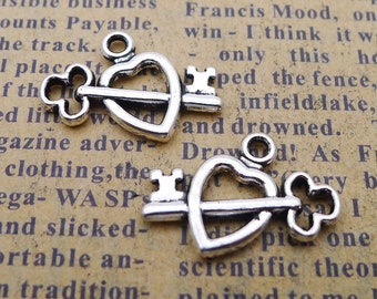 20pcs 12x20mm Antique Silver Heart Charm Pendants Key Charm Pendants JHLD1366