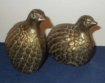 Pair Vintage 1970s or 1980s Solid Brass Quail-Made in Korea-FREE SHIPPING