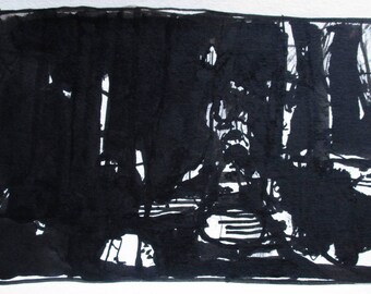 Forest Time, Orginal India Ink Abstract Landscape Drawing on Paper, Stooshinoff