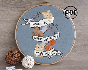 Kitten cross stitch pattern pdf Cat embroidery hoop art Cat lover Gift for her Wall art Mom gift Fiber art Cross stitch pattern modern