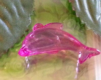 10 pink acrylic pendant, faceted, dolphin, about 36 mm long, 14 mm wide, 8 mm thick, hole: 1.5 mm