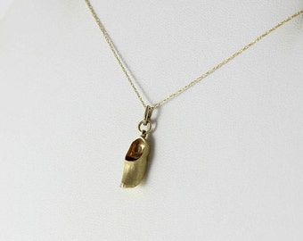 14k Yellow Gold Dutch Clog Shoe with Diamond on Tip Pendant or Charm
