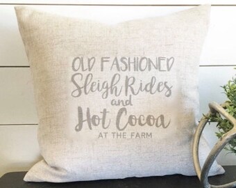 Sleigh Rides and Hot Cocoa Pillow Cover, Holiday Pillow, Christmas Pillow, Winter Pillow, Gift