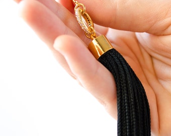 Black Tassel Earrings, Tassel Statement Earrings, Tassel Earrings, Black And Gold Earrings, Long Tassel Earrings, fall fashion, fall jewelry