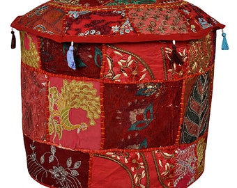 18" Handmade Vintage Patchwork Floor Decor Footstool Bohemian Ottoman Pouf Cover