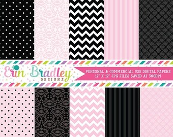 80% OFF SALE Pink and Black Digital Papers Set Printable Papers Personal & Commercial Use Instant Download