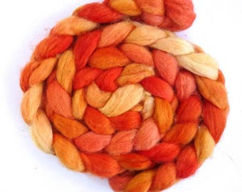 Tangerine Twist, Shetland Roving - Handpainted Spinning or Felting Fiber