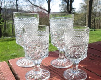 Four Vintage Wexford Goblets - Wexford Stemmed Water Glasses - Two Large 8oz and Two Small 4oz - Anchor Hocking Glassware