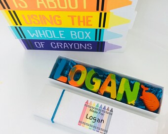 Fast Ship - Kids NAME Crayons in a Gift Box - Personalized Alphabet Rainbow Crayola - Kindergarten Graduation Birthday -Memorial Day Sale