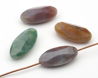 Faceted oval fancy jasper beads, multicolor semiprecious stone 20mm, 4 pcs