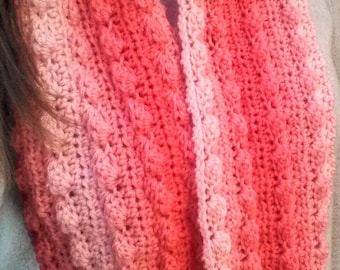 Sea Coral Pink Ombre Crochet Infinity Scarf