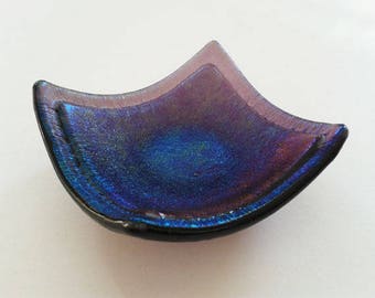 Purple glass tealight holder made from iridescent fused glass
