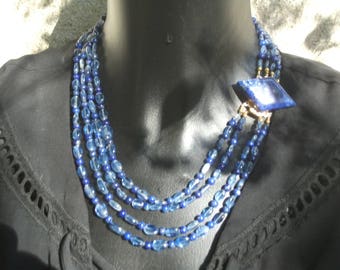 Four rows of kyanite and AAA lapis necklace.