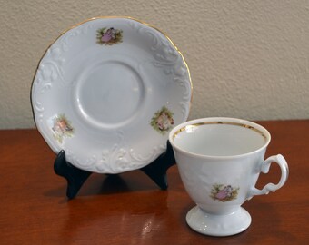 WAWEL "Courting Couples" Footed Demitasse Cup and Saucer from Poland
