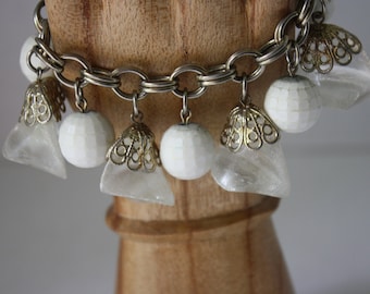Funky Chunky Clunky White and Ice Crystal Dangle Link Bracelet