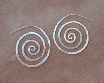Large Hammered Spiral Earrings