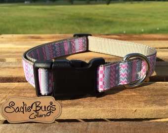 Pink Chevron dog collar, modern dog collar, polka dot dog collar