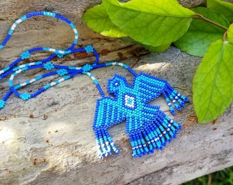 Beaded Huichol Eagle Necklace ~ Native American Thunderbird Jewelry ~ Mexico Huichol