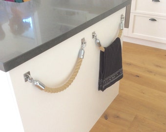 ROPE TOWEL HOLDER rack handmade Hempex rope for kitchen, bathroom, boat or outdoors undercover
