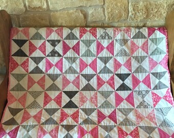 Pink & Gray Hourglass Baby Quilt - Free Shipping!