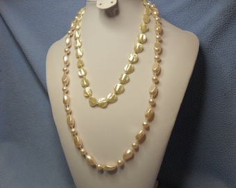 2 Lovely Faux Pearl Necklaces- Touch of Pink and Faux Mother of Pearl with Gold Spacers