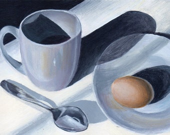 Original Acrylic Kitchen Still Life Painting, Minimalist White Decor 5x7 Kitchen Art Breakfast Room
