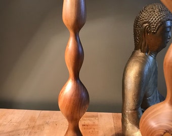 One mid century modern teak Candle holder.